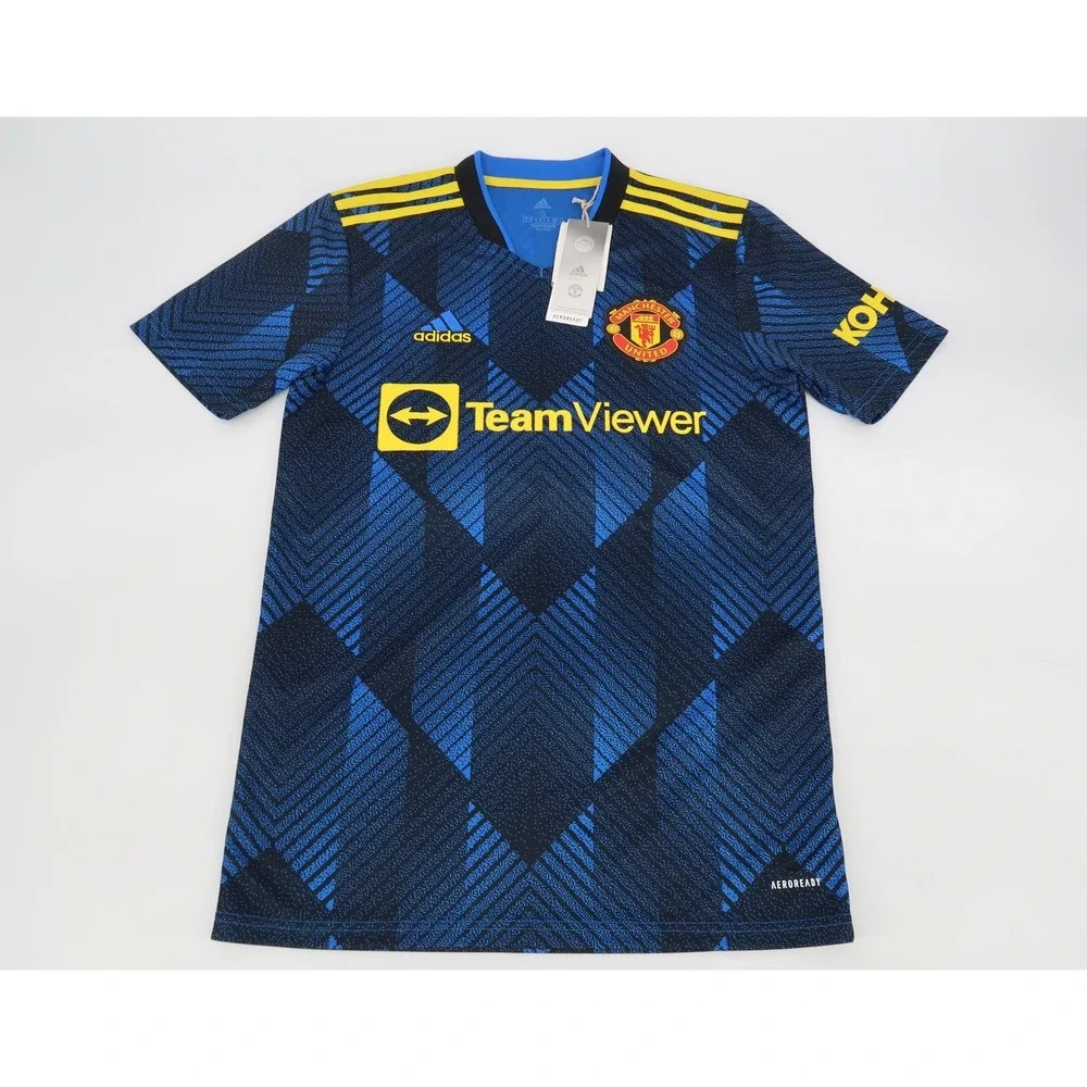 Adidas Mens Small 2021-22 Manchester United Third Soccer Jersey GM4616 Blue NEW‎